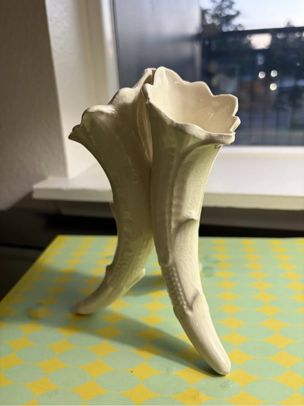 Vintage Japanese Bone China Tripod Vase in Cream 6.5” Elegant and Lovely